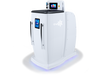White cryo therapy machine with digital display on gray and black  background