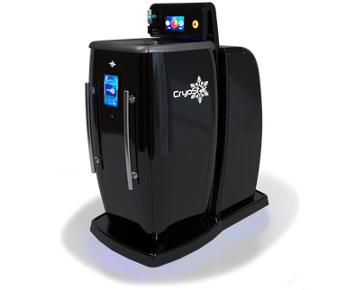 black cryo therapy machine with digital display on gray and black  background