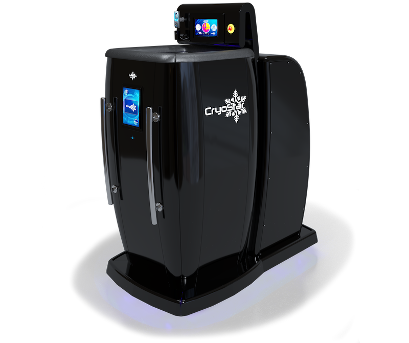black cryo therapy machine with digital display on gray and black  background