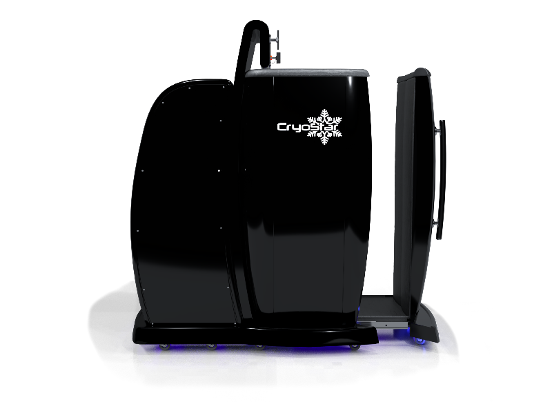 black cryo therapy machine with digital display on gray and black  background