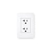 White wall outlet with black socket symbols on a white background
