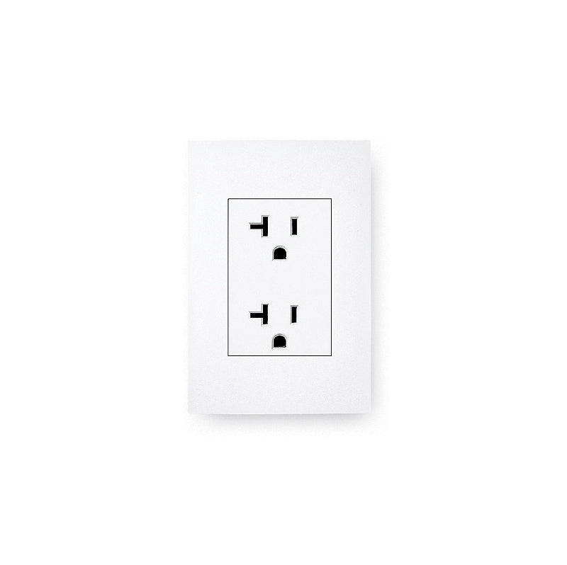 White wall outlet with black socket symbols on a white background