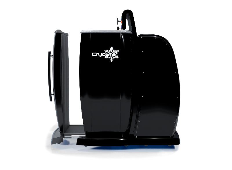  black cryo therapy machine with digital display on gray and black  background