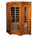 Wooden sauna with glass doors on a white background