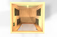 Wooden sauna with a light interior on a white background