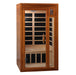 Wooden infrared sauna with glass door on a white background