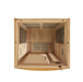 Wooden sauna with glass panel on a white background
