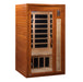 Wooden infrared sauna with glass door on a white background