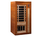 Wooden infrared sauna with glass door on a white background