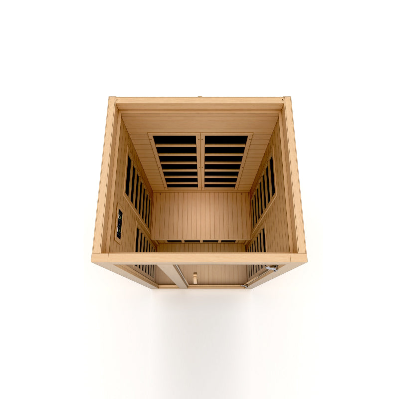 Wooden sauna interior on a white background