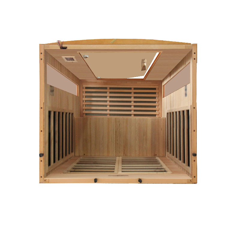 Wooden sauna with a white background