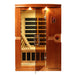 Wooden sauna with glass door on a white background
