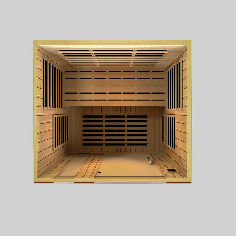 Wooden sauna interior on a light gray background