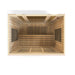 Wooden sauna interior with a white ceiling