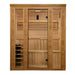 Wooden sauna with glass door on a white background