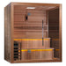 Wooden sauna with glass door on a white background