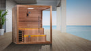 Wooden sauna with a view of the ocean