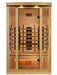 Wooden sauna with glass door on a white background
