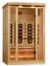 Wooden infrared sauna with glass door on a white background