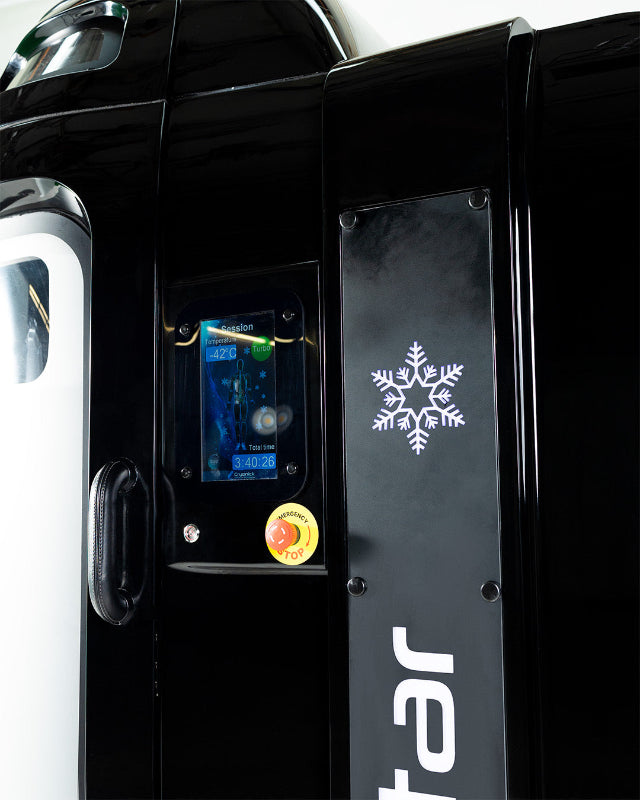 Black Cryotherapy Machine with digital display white inside and white background
