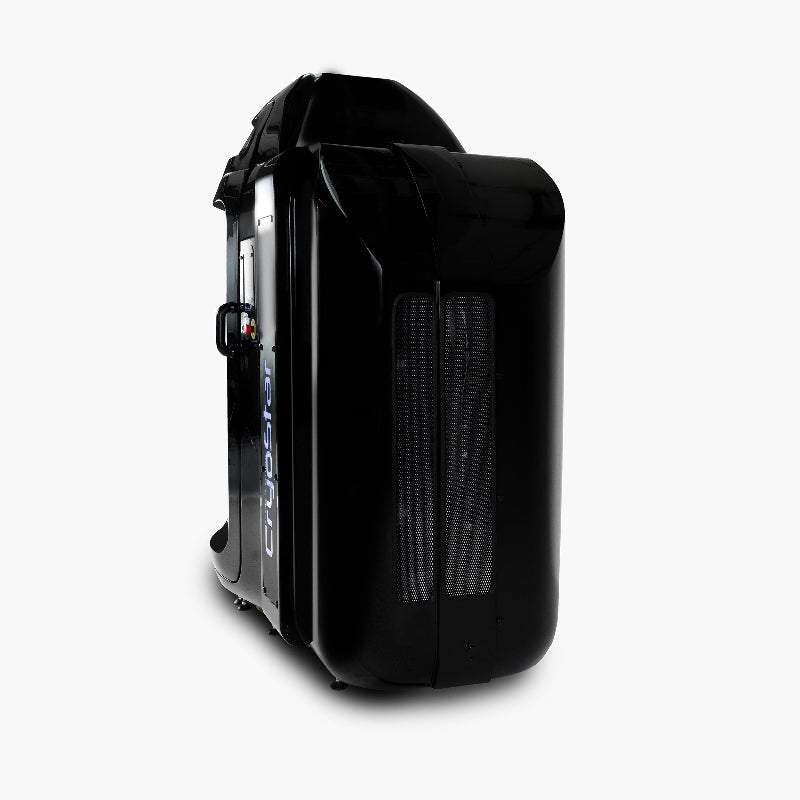 Black Cryotherapy Machine with white inside and white background