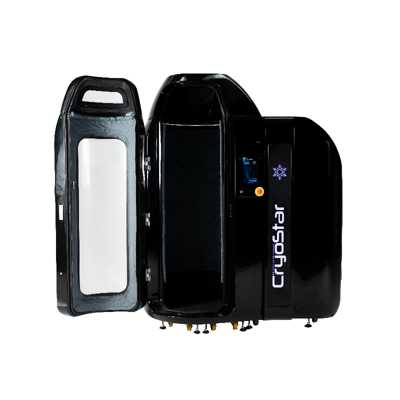 Black Cryotherapy Machine with white inside and black background