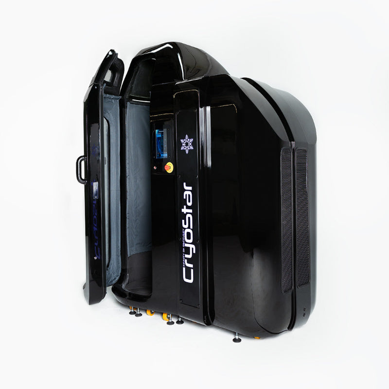 Black Cryotherapy Machine with white inside and white background