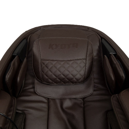 Brown massage chair with 'Kyota' branding on the headrest against a white background