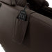 Brown massage chair with control panel pocket on a white background
