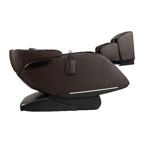 Brown massage chair with control panel on a white background