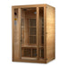 Wooden sauna with glass door on a white background