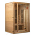 Wooden sauna with glass door on a white background