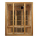 Wooden sauna with glass doors on a white background