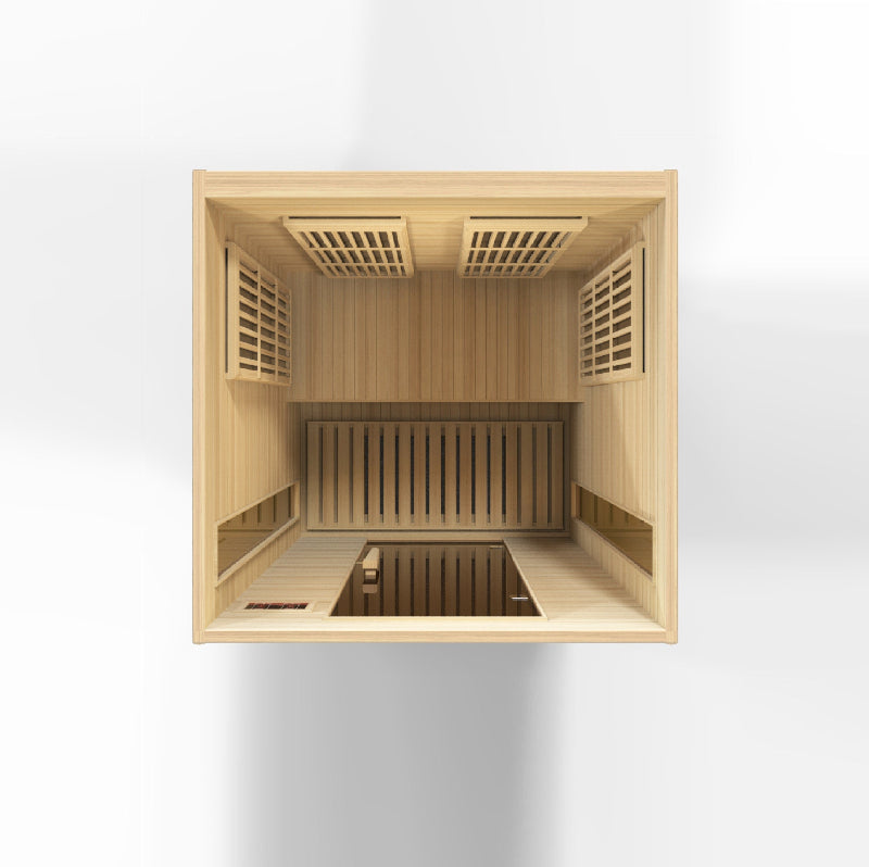 Wooden sauna interior on a white background