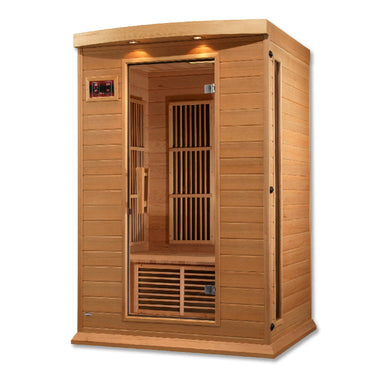 Wooden sauna with a white background