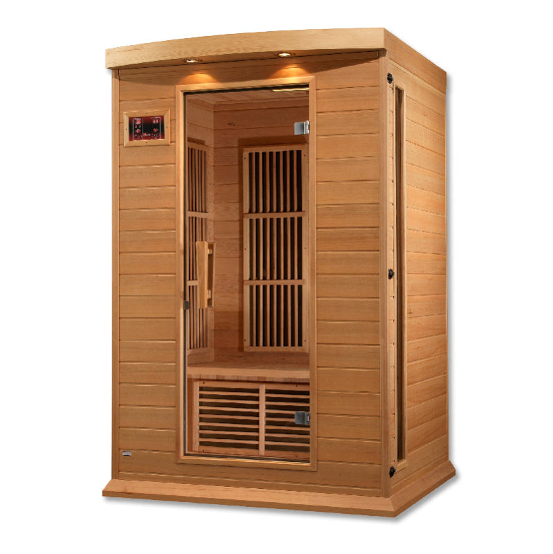 Wooden sauna with a white background