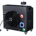 black cold plunge with rolling wheels and black fan, red green, blue connections with white background