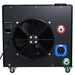 black cold plunge with rolling wheels and black fan, red green, blue connections with white background
