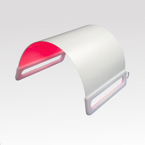 White device with a red light on a gray background