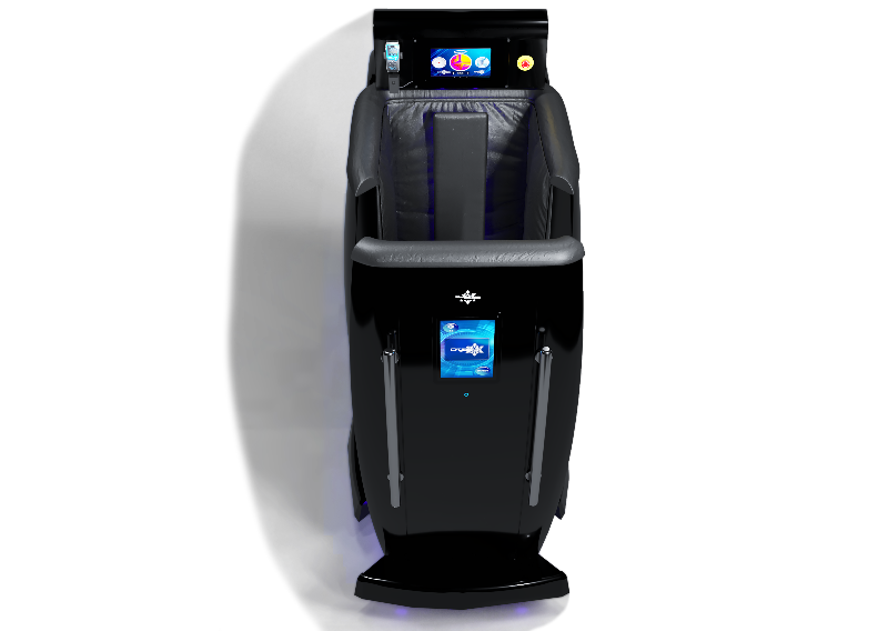 black cryo therapy machine with digital display on gray and black  background